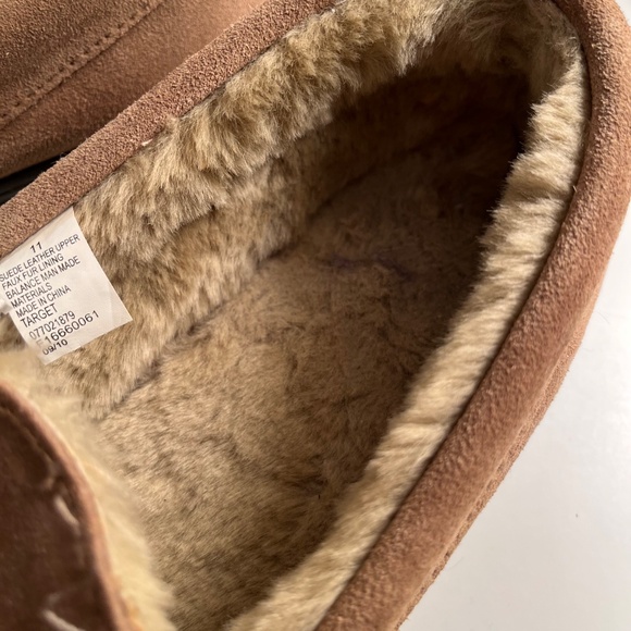 MENS Suede Faux Fur Lined Slippers Sz 11 - Picture 2 of 5